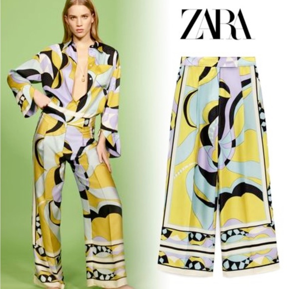Zara Pants - Zara NWT Wide Leg Multi Color Pants Pucci Style Size M 🔥🔥🔥